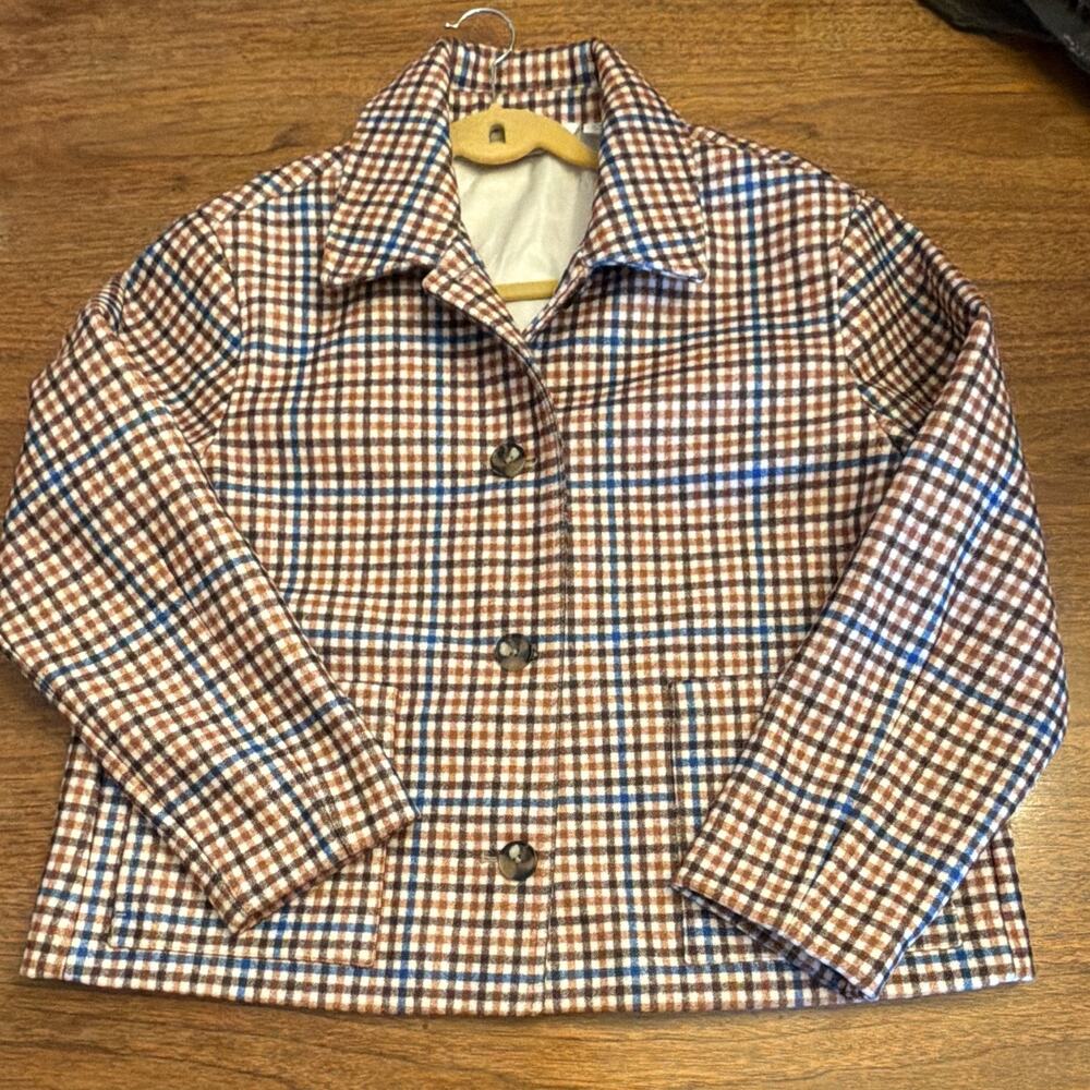 Lands End Women L Plaid Jacket Blazer Layer Fall Business Casual Office Corpcore